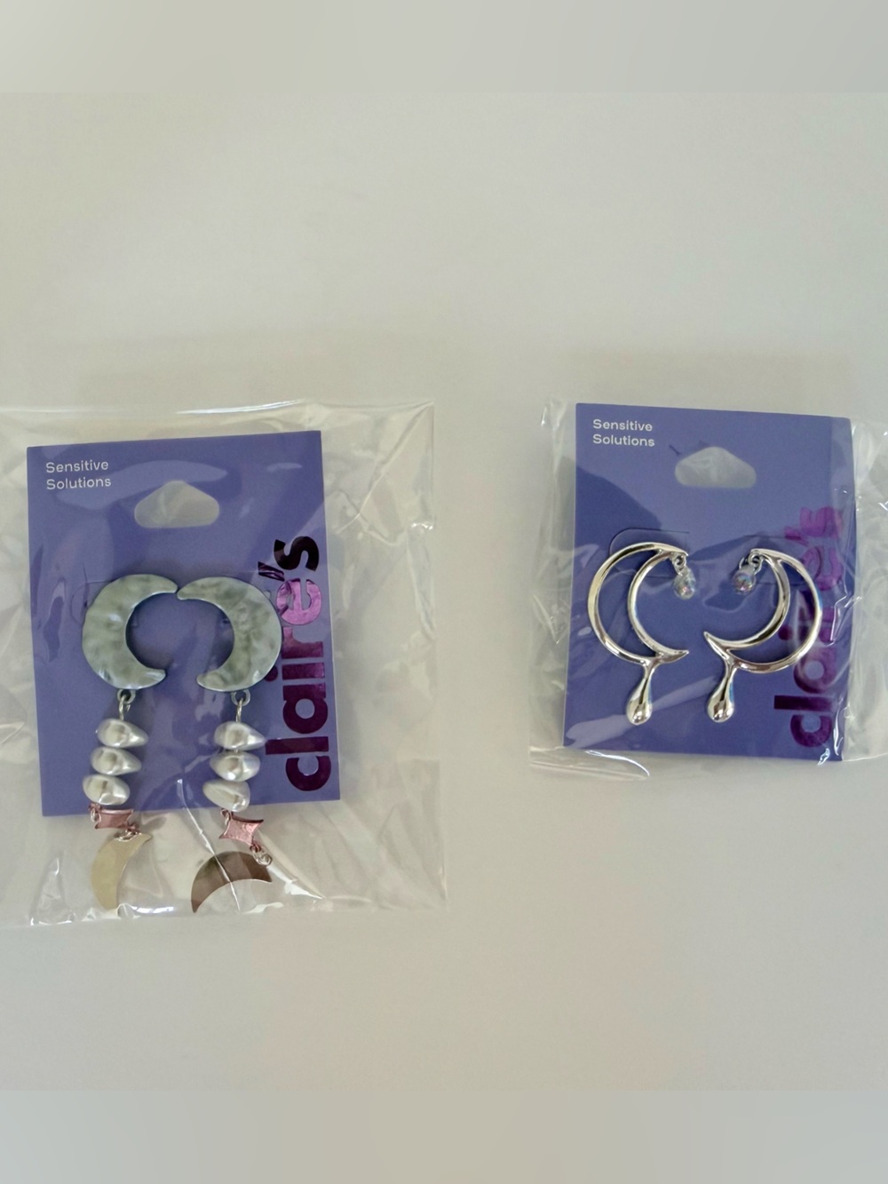 Claire's Gray Marbled Crescent & Silver Crescent Moon w/Dangle Earring Set